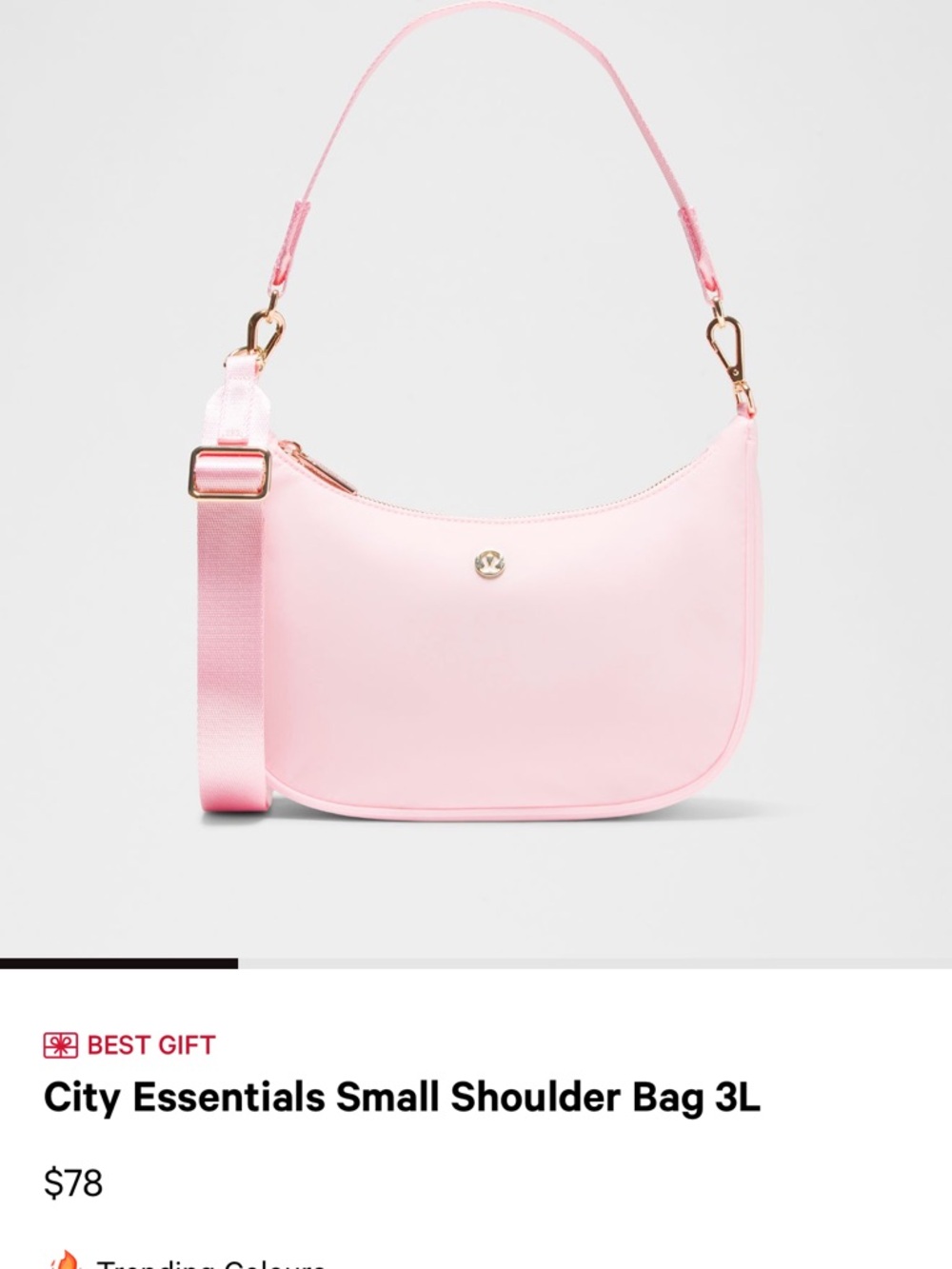 LULULEMON city essentials shoulder bag 
Pink with gold hardware